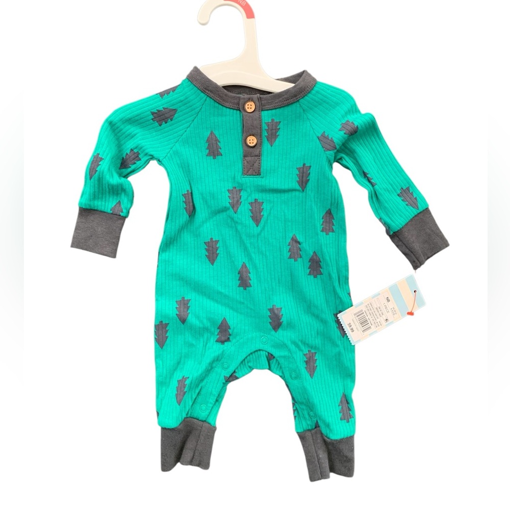 Cat & Jack Newborn Teal Tree Print Footie